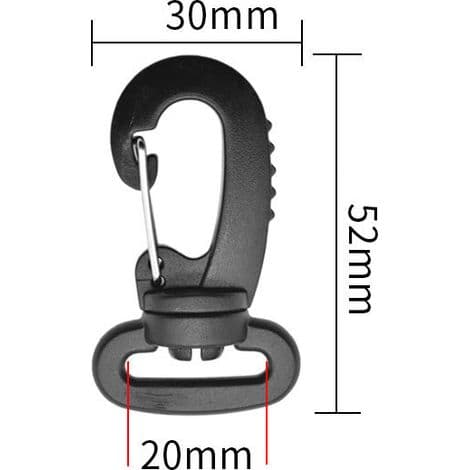 6-pack vridbar plastkarbinhake, kraftigt ryggsäcksspänne, 360° roterande krok, 2 cm