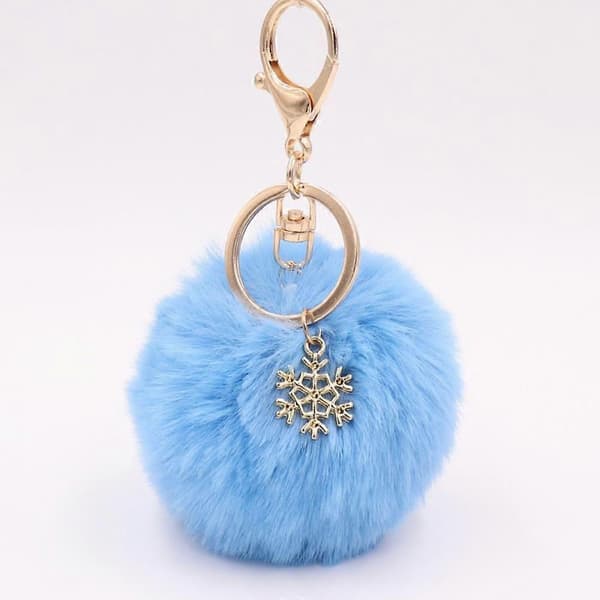 Lyseblå Snefnug Pom Pom Nøglering Kunstig Pelsbold Nøglering Fluffy Tilbehør Bil Taske Charm