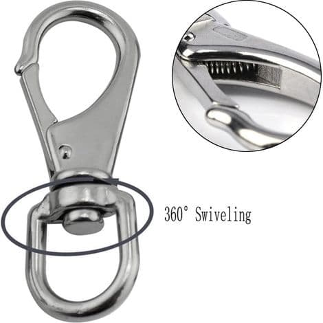 Roterbara snäpphakar i rostfritt stål, 69 mm längd, 360° roterbara snäpphakar för hundhalsband, silver