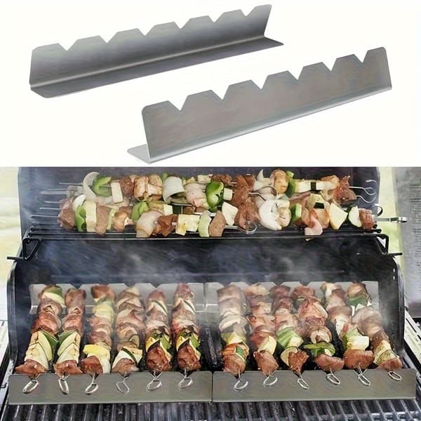 2 stk. grillstativsett i rustfritt stål, multifunksjonell grillspydholder, antideformasjonsgrillstativ for kjøkken, hage, camping, utendørs
