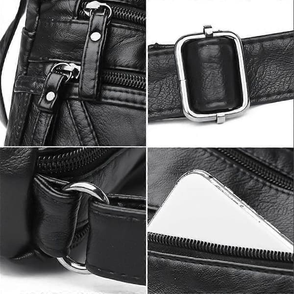Mellemalder stor kapacitet blød læder skuldertaske crossbody taske - sort