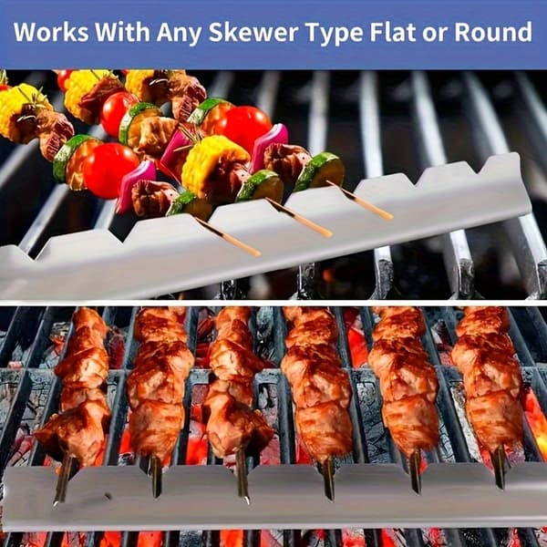 2 stk. grillstativsett i rustfritt stål, multifunksjonell grillspydholder, antideformasjonsgrillstativ for kjøkken, hage, camping, utendørs