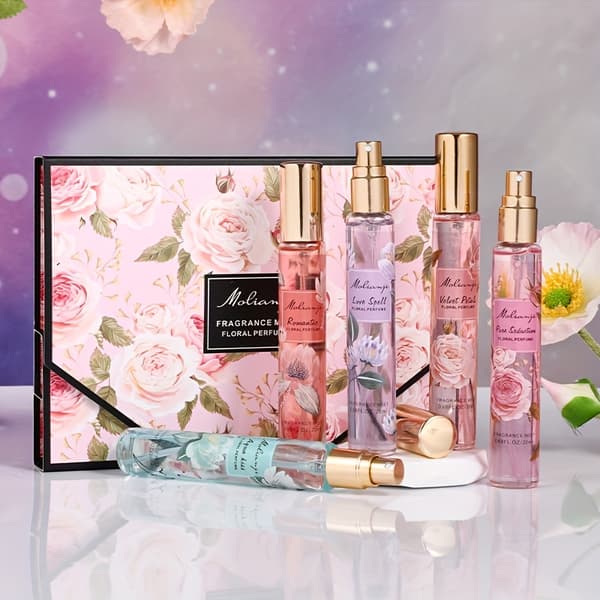 Parfympresentask för kvinnor, fräsch blommig doft, långvarig Eau de Parfum, presentask i resestorlek