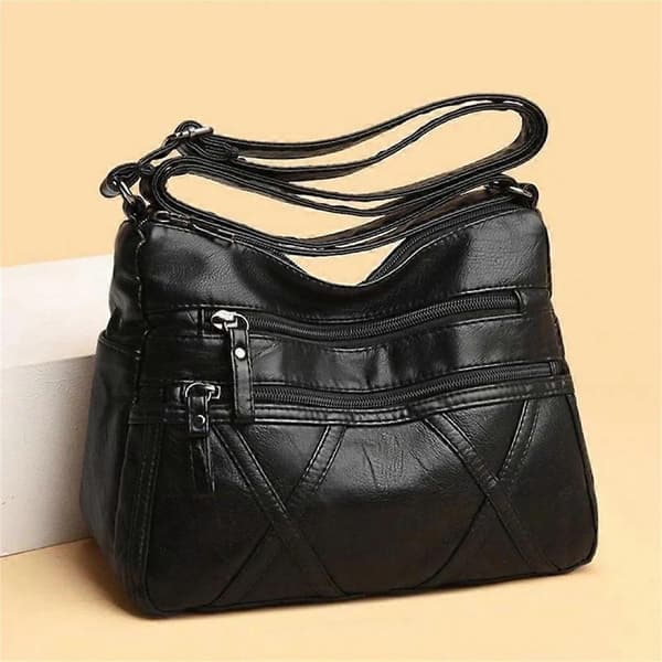 Mellemalder stor kapacitet blød læder skuldertaske crossbody taske - sort