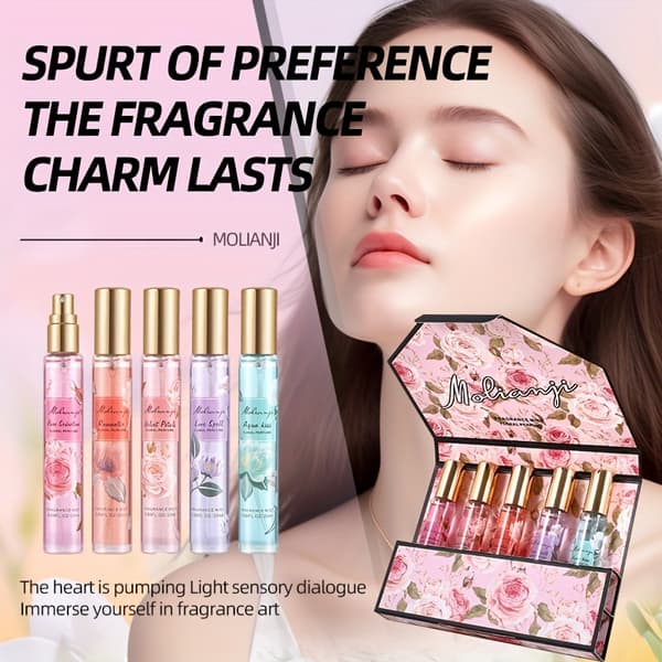 Blomsterparfymesett for kvinner, langvarig frisk duft, bærbar flytende Eau de Parfum for daglig bruk og dater