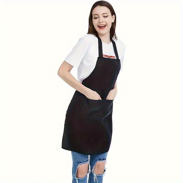 Nackhängande förkläde, enfärgat vattentätt och oljetätt arbetskläder för restaurangkockar och servitörer. Black 2pcs