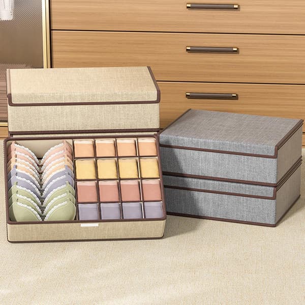 stk Skuffe Organizer Skillevæg Sammenfoldelig Opbevaringsboks til BH Sokker Undertøj Garderobe Beige