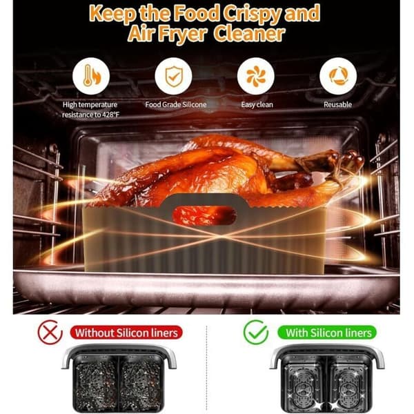 Tilbehør til, Airfryer Silikoneform til Double Stack XL SL400EU, Foodi Max AF500EU, AF400EU, AF451EU, AF300EU, 7,6 til 10,4 L Airfryer, Kitc