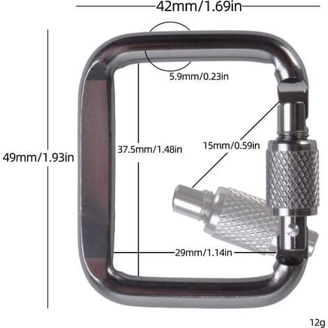 PCS-karbinhake, aluminiumkarbinhake, klätterkarbinhake med skruvlås, för utomhusbruk, camping, vandring, resor (silver, svart)