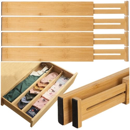 Justerbar Låda Organizer i Bambu 4-pack Teleskopiska Avdelare 42-56 cm 1000