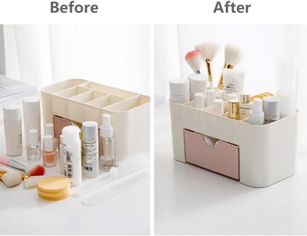 Makeup opbevaringsbokse til skrivebord, makeupboks til toiletbord, opbevaringsboks til kontorartikler, makeup opbevaring (Blå)