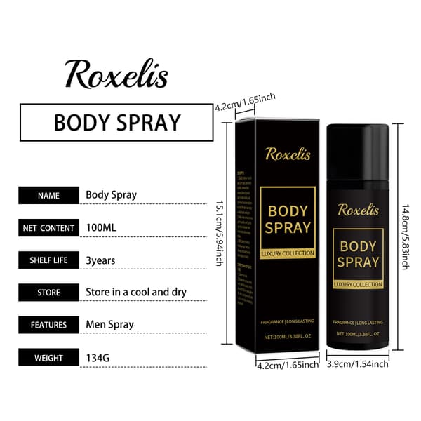 Roxelis Body Spray til Mænd Langvarig Let Duft Frisk Duft Hals og Håndled Niche Mild Bærbar Parfume