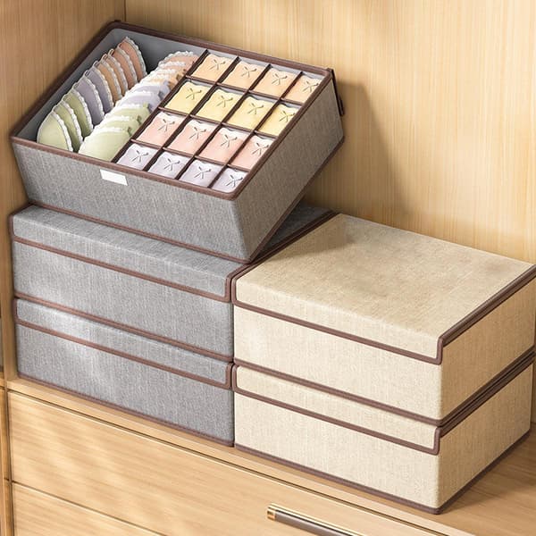 stk Skuffe Organizer Skillevæg Sammenfoldelig Opbevaringsboks til BH Sokker Undertøj Garderobe Beige