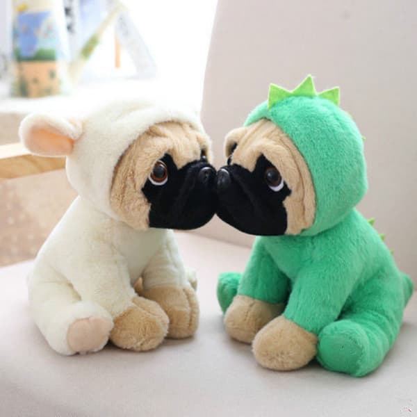 Store plysdyr 8 mops hunde i 7 kostumer Kælen blødt legetøj Bamse Dinosaur