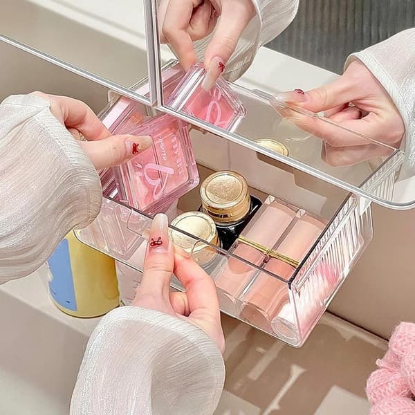Väggmonterad transparent lådorganisatör utan borrning under spegel A3