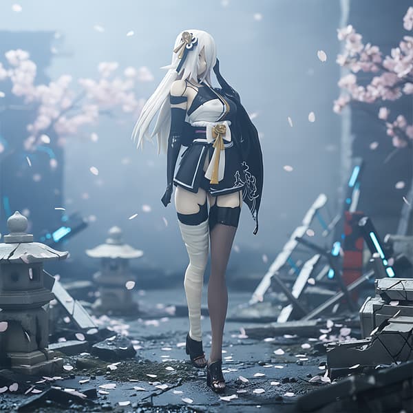 Animefigur med vitt hår i japansk stil – samlarobjekt för skrivbord, bil och sovrum, påskpresent för vuxna 18+