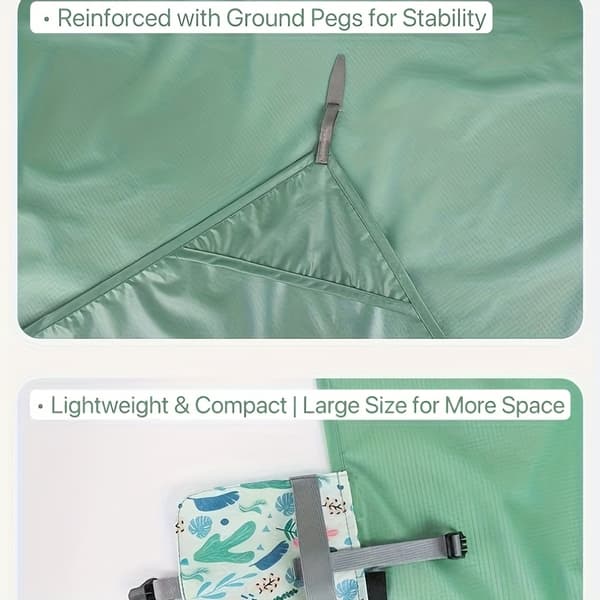 Ultralet picnictæppe, kompakt sandfrit udendørsmåtte til strand, camping, vandreture og rejser Beige