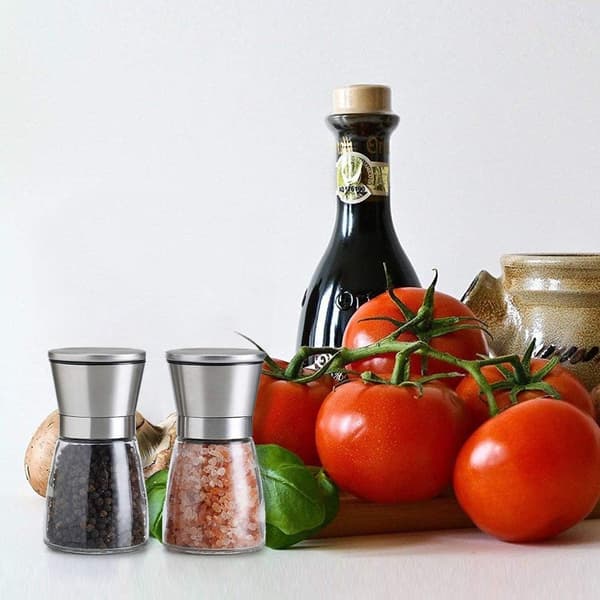 Tvådelat kvarnset, Pepparkvarn, Saltkvarn, Silver kökskvarnflaska, Kryddkvarn, Glas, Silver, 180ml