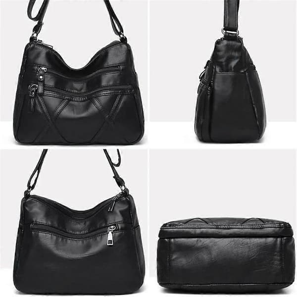 Mellemalder stor kapacitet blød læder skuldertaske crossbody taske - sort