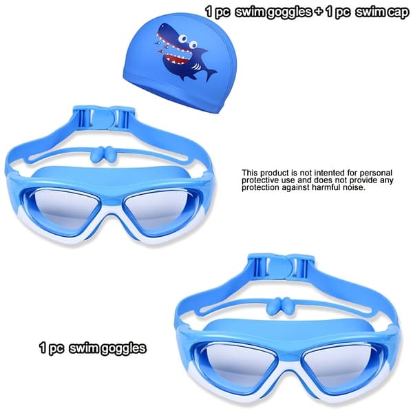 Simglasögon och badmössa för barn, tecknade simglasögon med stor ram och rosa badmössa för pool, strand och sommarkul Blue