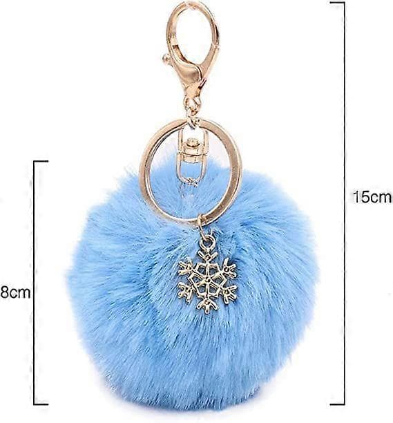Lyseblå Snefnug Pom Pom Nøglering Kunstig Pelsbold Nøglering Fluffy Tilbehør Bil Taske Charm