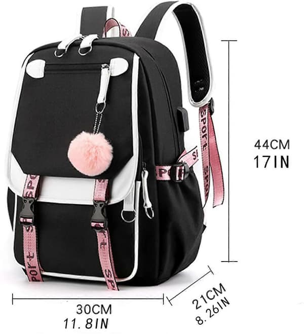 Tyttöjen USB-latausreppu 30L Musta
