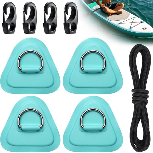 4-delt oppustelig surfbræt/kajak paddleboard opbevaring med elastiksnor, trekantet D-ringspænde i rustfrit stål og PVC-lap; lim medfølger ikke. White
