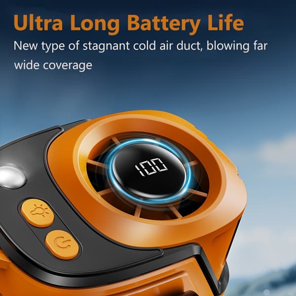 3-i-1 Bærbar Taljehængende Ventilator, USB Genopladelig Køleventilator med LED-display, 3600mAh Batteri & Lommelygte til Udendørs Arbejde & Camping Black