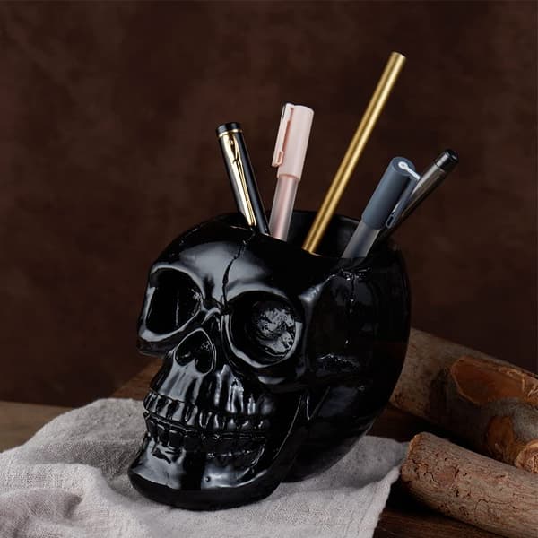 Halloween-dekorationer, kranie-makeupbørsteholder, skrivebordsopbevaringsboks til papir