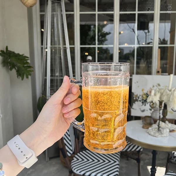 Falsk ölmugg med innervägg - 400 ml dubbellagerglas med handtag, läckagesäker