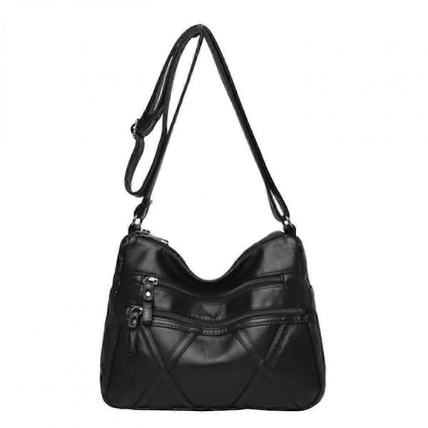 Mellemalder stor kapacitet blød læder skuldertaske crossbody taske - sort