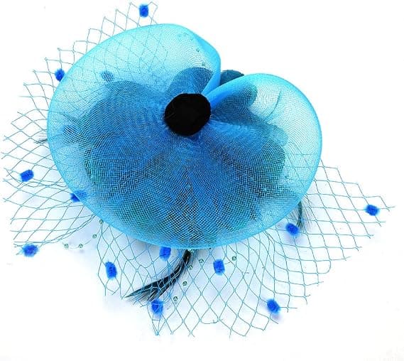 Fascinator Pillbox Hat til kvinder, blomstret bowlerhat, fjer, bryllupscocktailhat, hårklemme, festhat, hårtilbehør med hår (havblå) Lake Blue