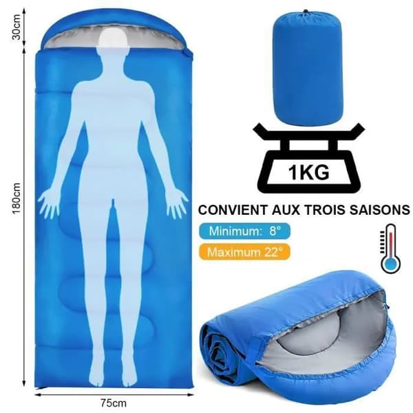 Sovsäck för vuxna 210x75 cm - 3 säsonger - Extrem kyla - Blå
