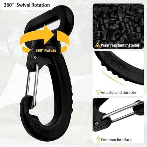 6-pack vridbar plastkarbinhake, kraftigt ryggsäcksspänne, 360° roterande krok, 2 cm