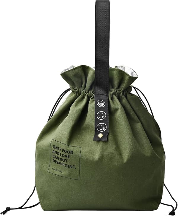Isolert matpose, 9L bomullsmatpose, bærbar matpose, sammenleggbar pose, gjenbrukbar handlepose for skole, kontor, reise, piknik, camping (grønn)