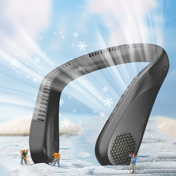 Sommer Essentials Bærbar Halsventilator, USB Genopladelig Bladløs Køleventilator med 3 Hastigheder til Rejser, Camping og Udendørs Brug Black