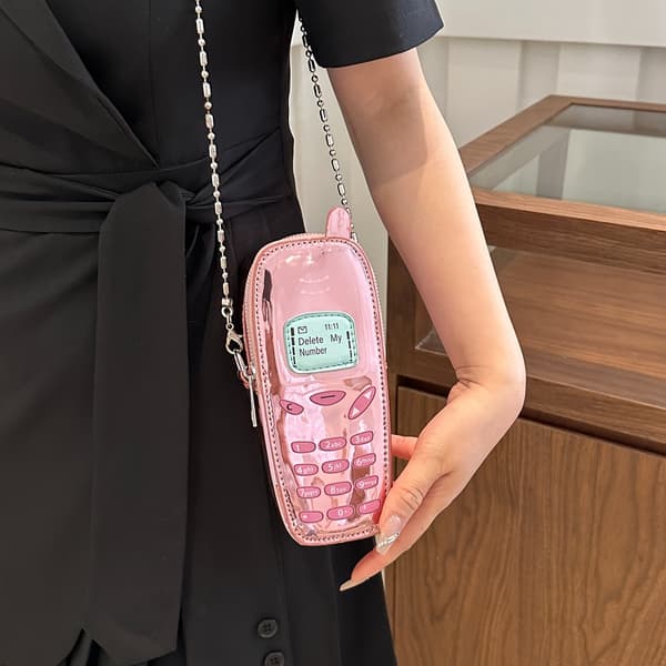 Trendy telefonveske for kvinner med trykk, avtakbar stropp, glidelåslukking og polyesterfôr Silvery