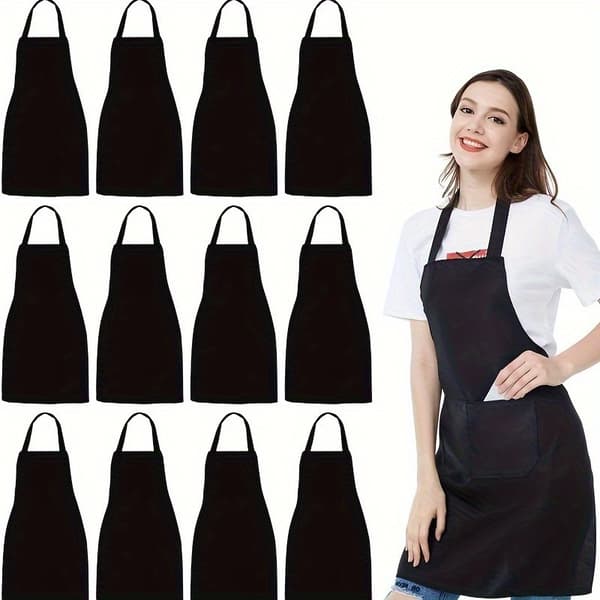 Nakkeforkle, ensfarget vanntett og oljetett arbeidstøy for restaurantkokker og servitører. Black 2pcs