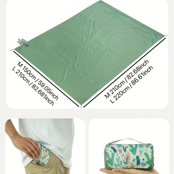 Ultralet picnictæppe, kompakt sandfrit udendørsmåtte til strand, camping, vandreture og rejser Beige