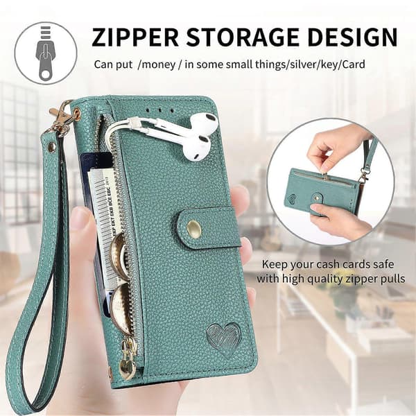 iPhone 16 Pro Håndtaske Etui: Pink Flip Wallet med Lynlåslomme & Kortpladser
