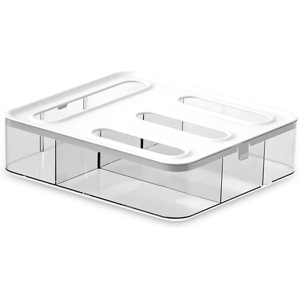 Køkkenorganisator, plastikposeorganisator til køkkenopbevaring, 4 rum, hvid