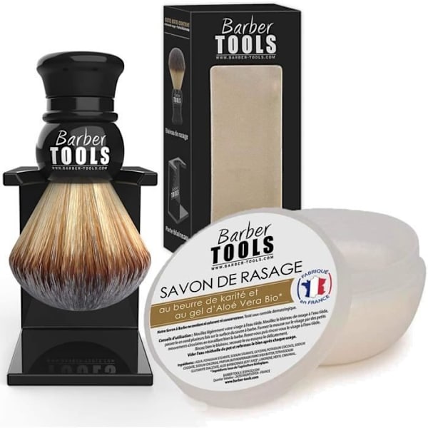 Barbersæt - Taske, Sikkerheds-/Sikkerhedsskraber, 40 dobbeltblade, Barberbørste & barbersæbe, aftershavebalsam, alunstift