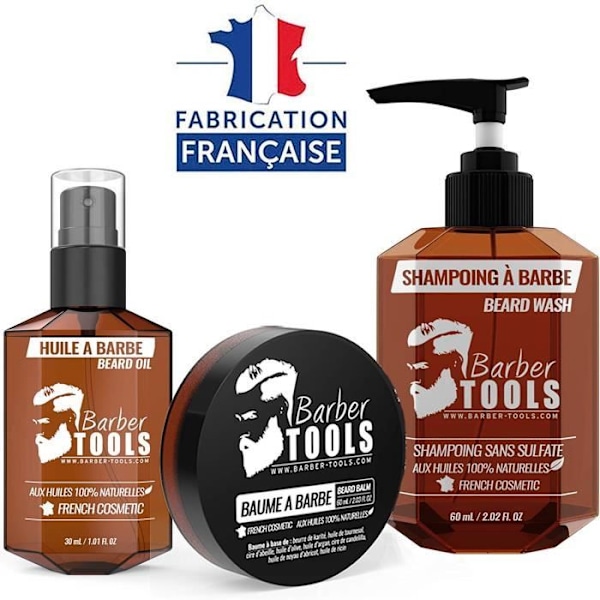 Skägg kosmetiskt kit - Skäggolja 30ml + Skäggbalsam - 30ml + Skäggschampo 60ml | GJORT I FRANKRIKE