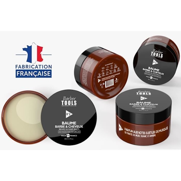 Skägg & hårbalsam | Nr 2 | med 100% naturliga oljor 80ml -MADE IN FRANCE- ger näring, återfuktar, struktur.