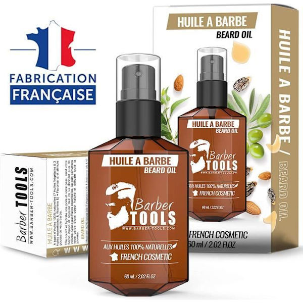 Skäggolja med 100% naturliga oljor 60ml - Baserad på RIINOLJA, 7 vegetabiliska oljor & 3 eteriska oljor & E-vitamin - FR