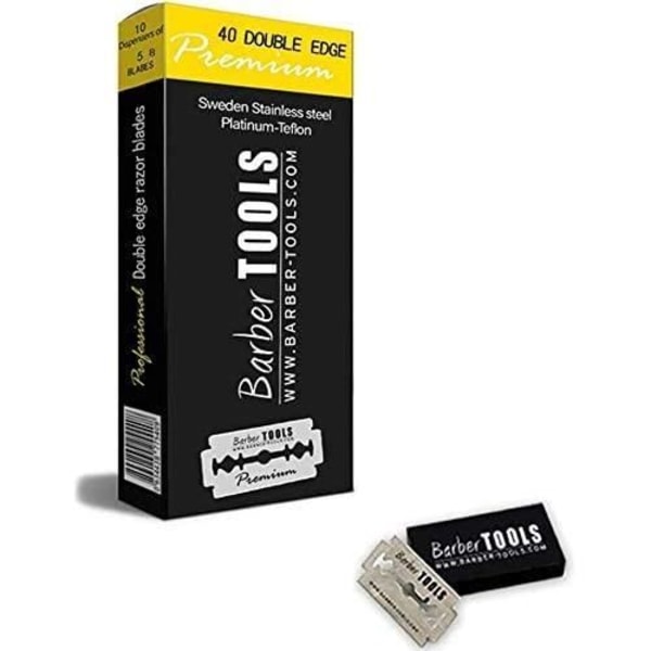 Raksats (6 PRODUKTER) - Frisörrakhyvel i stål med utbytbart blad+låda med 80 enkla blad+alunstick+handduk..