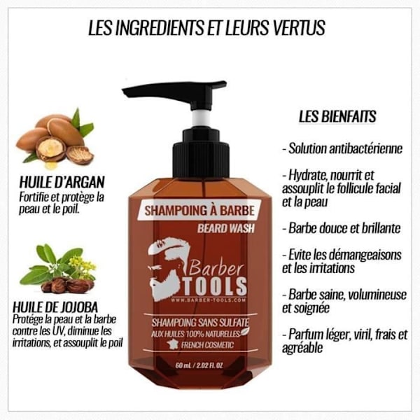 SULFATFRI skæg- og hårshampoo - 150ml baseret på arganolie og jojobaolie | LAVET I FRANKRIG