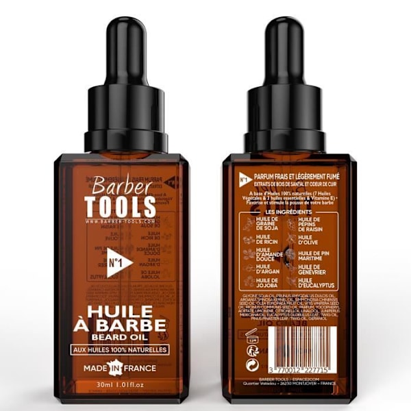 Skægolie | nr. 1 | med 100% naturlige olier 30ml - FREMSTILLET I FRANKRIG - Fremmer skægvækst