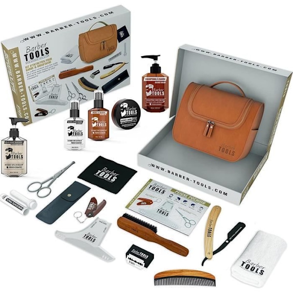 Kit/set/box (16 produkter) för underhåll och skötsel av skägg och rakning + trimmer och haklapp - Kosmetika Made in France