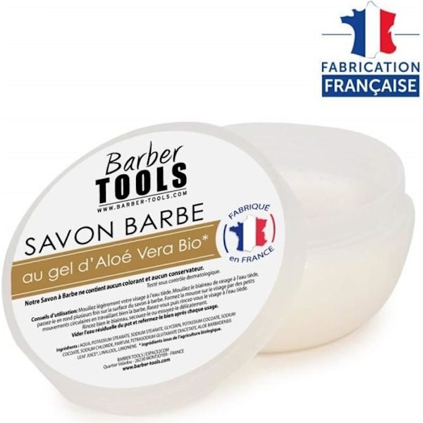 Barbersæbe - Made in France - 150ml - Økologisk Aloe Vera Gel - Parabenefri - Fugtgivende